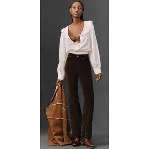 NWT FRAME Le Easy High-Rise Flare Corduroy Jeans Size 30 Chocolate Brown